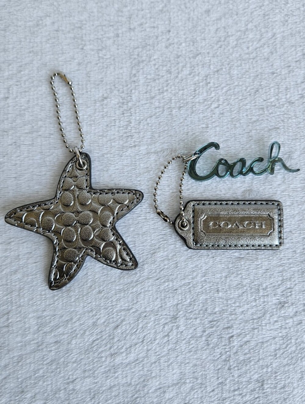 COACH   Star And Logo With Hangtag Key Fob Bag Charm Keychain Silver/Blue Y2K